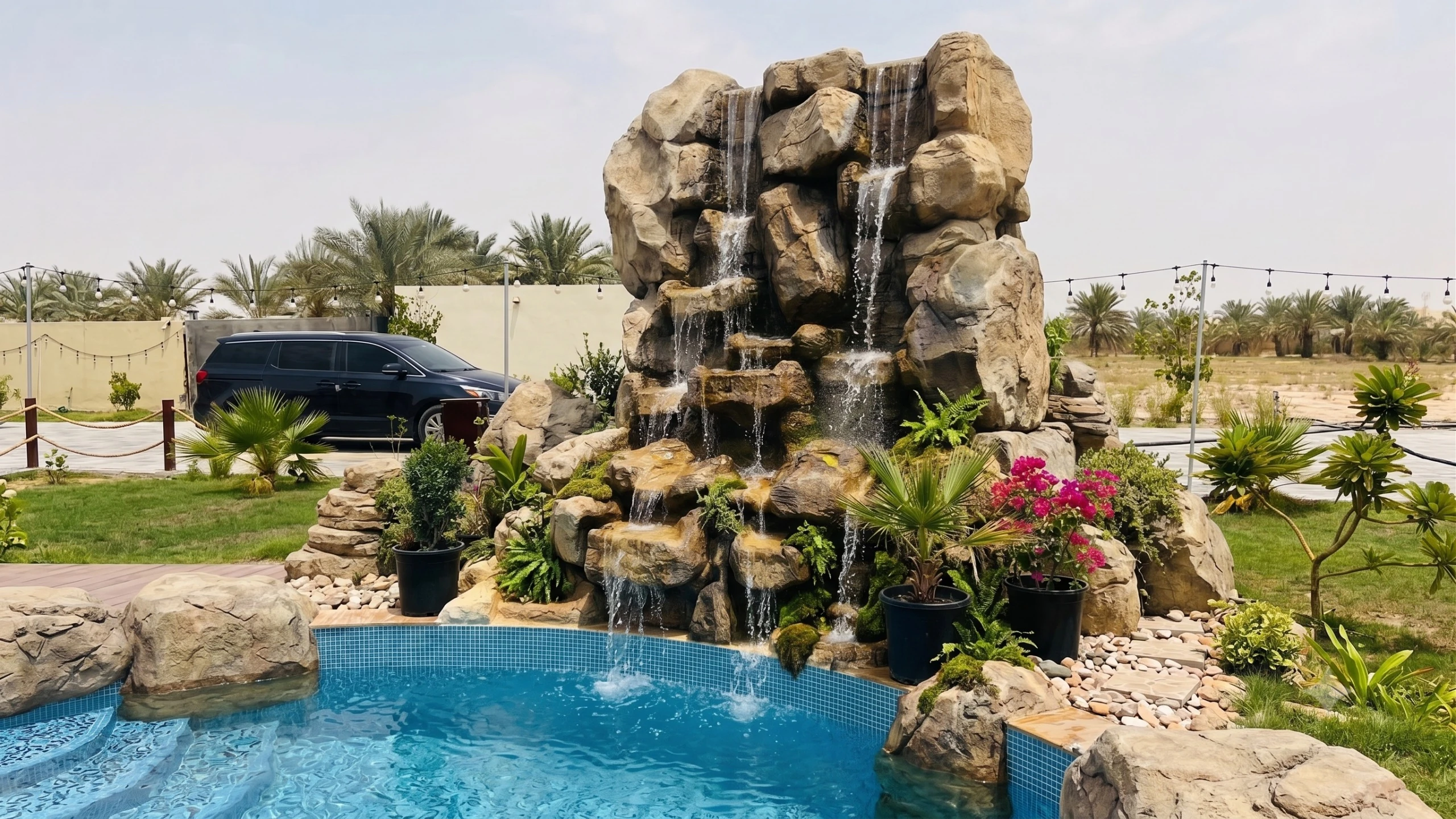 Realistic Rock Waterfall Construction & Swimming Pool Grottos